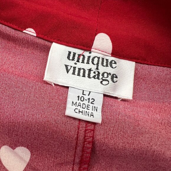 Unique Vintage Gwen Red White Heart Print Blouse Puff Sleeve Size Large - Picture 10 of 12